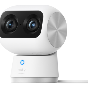 Eufy Security Indoor Cam S350, cámara doble, cámara de seguridad con resolución 4K UHD, zoom de 8× y PTZ de 360°, IA para personas y mascotas, ideal para monitor de bebé/cámara para mascotas/seguridad do hogar, Wi-Fi de doble banda