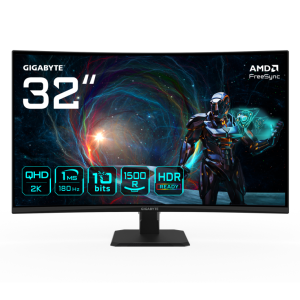 GIGABYTE GS32QCA 31.5" Monitor Curvo para Gaming QHD - 2560 x 1440, 180Hz, 1ms, 250 cd/m², FreeSync, HDR Ready, HDMI 2.0, DisplayPort 1.4
