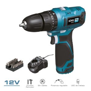 Kit berbequim percutor 12v com acessórios, bateria e carregador