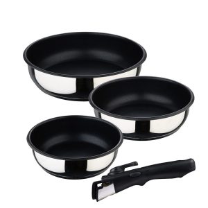 Kit 3 frigideiras (ø18x6cm/20x6cm/ø24x6,5cm) inox click & cook bergner