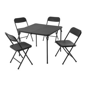 Conjunto de mesa e 4 cadeiras dobráveis pretas