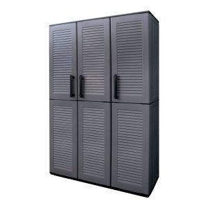 Armário alto de polipropileno, linha easy, prateleiras + porta-vassouras, cinzento escuro, 102 x 370 x 163 cm