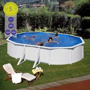 Piscina ovalada com paredes de aço e chapa branca 500x300x120cm kit500eco gre