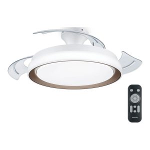 Ventoinha de teto de led modelo bliss. cor dourado. potência: 35 + 28 w pás: ø106 cm com comando