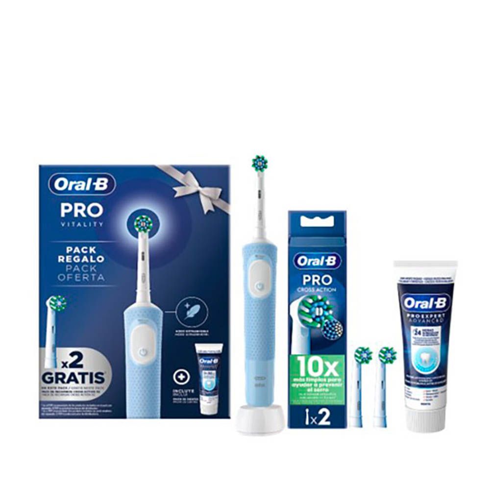 Escova de dentes elétrica oral-b pro vitality + 2 recargas + pasta de dentes advance