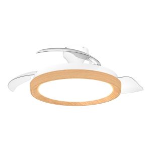 Ventilador de teto com pás retráteis, led 3 cct, motor dc 28 w + led 35 w, modelo bliss, branco / dourado, ø106 cm