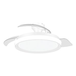 Ventilador de teto com pás retráteis, led 3 cct, motor dc 28 w + led 35 w, modelo bliss, branco / estrelado, ø106 cm