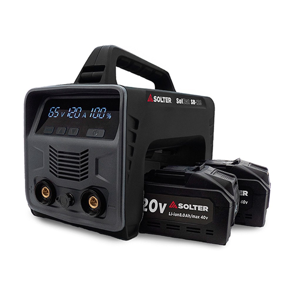 Equipamento de soldadura, solbat sb-120 90a + 2 baterias lítio 20 v/40 v, 26,6 x 15,8 x 22 cm