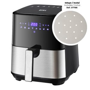 Fritadeira de ar 5 l com ecrã tátil led *** promoção brinde 1 unidade ref. 07788 - papel para fritadeira air fryer ø17 cm 100 unidades ***