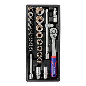 Roquete e chaves de caixa de ½ pol, jogo 24 peças, métrico