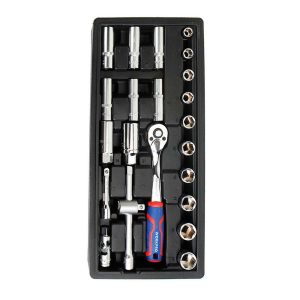 Roquete e chaves de caixa de 3/8 pol, jogo 23 peças, métrico